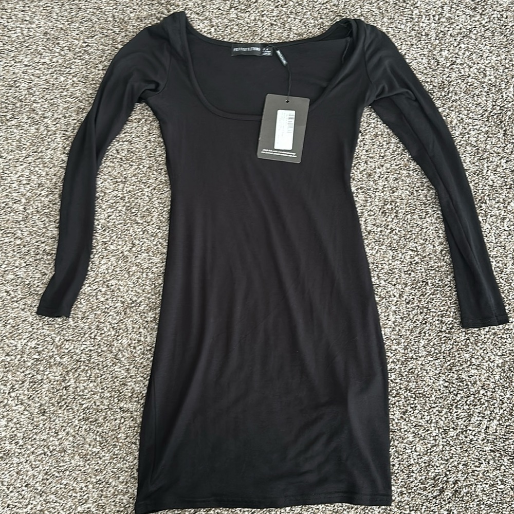 PrettyLittleThing Black 3/4 sleeve Mini Dress - Size US 00